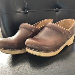 Dansko Brown Leather Mules with Open-Back Design